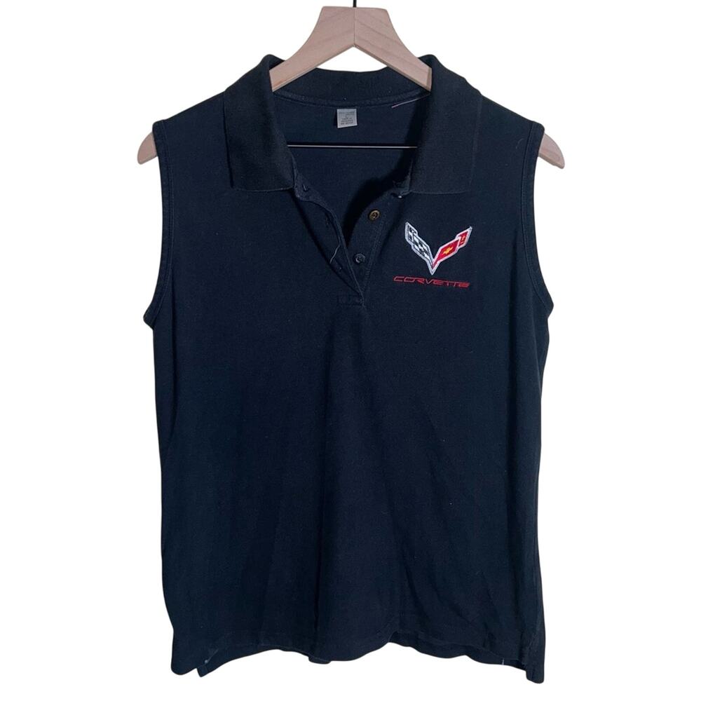 VNTG CORVETTE sleeveless collared embroidered polo L
